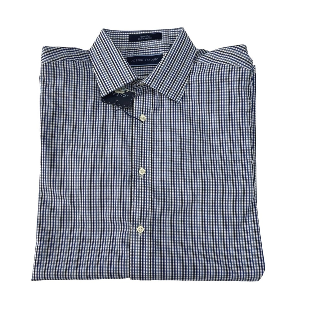 Joseph Abboud Men's Dress Shirt Size 20 Blue White Gingham Check Long Sleeve NWT